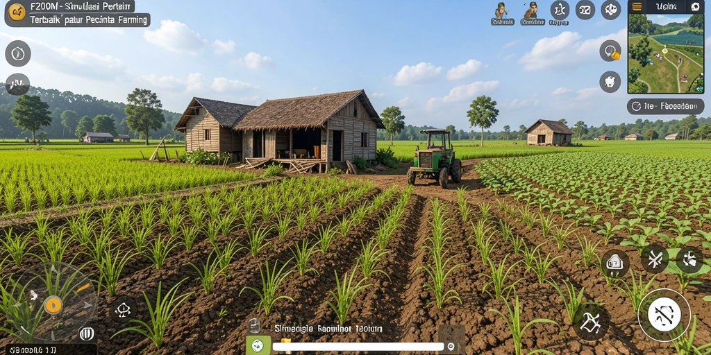 Screenshot F200M menampilkan gameplay seru bertani di lahan luas.
