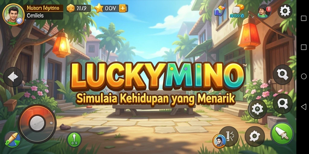 Screenshot LUCKYMINO menampilkan kehidupan virtual yang dinamis.